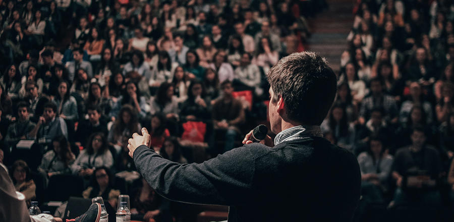 speaking at a conference