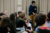 The audience actively exchanged ideas with the speakers.