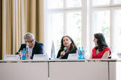 Professor Ana-Nicoleta Bondar in conversation with Marion Müller and Volker Meyer-Guckel.