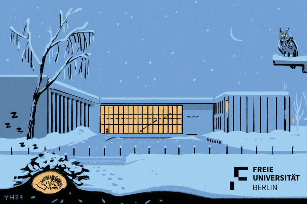 Die Illustration stammt von Yves Haltner, der das Jubiläumsbuch „Ansichtssache. 75 Seiten Freie Universität Berlin“ gestaltet hat.