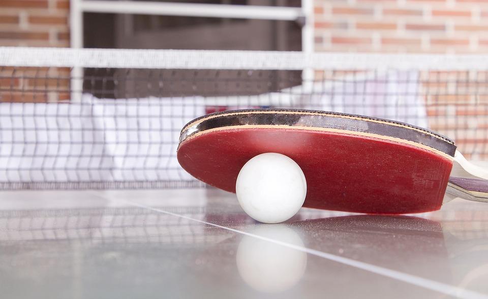 Tischtennisplatte mit Schläger