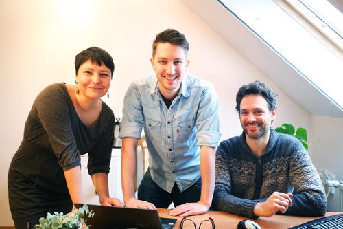 Das Gründungsteam von Mastory: Márta Judit Vitális, Bence Tornai und Dr. Felix Schwarz