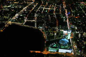 Many spots in Berlin are bright day and night: Light pollution brings confusion to the biorhythm of humans and animals. Above: Potsdamer Platz, Leipziger St. (r.), Tiergarten park (l.)
