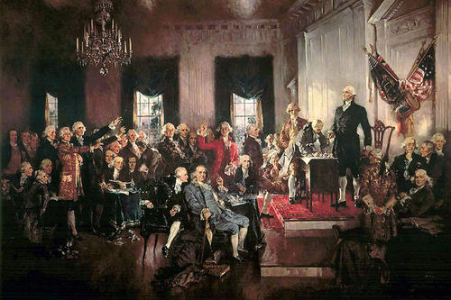 Die Unterzeichnung der amerikanischen Verfassung ist im Gegensatz zur europäischen eng verbunden mit einem Gründungsmythos.