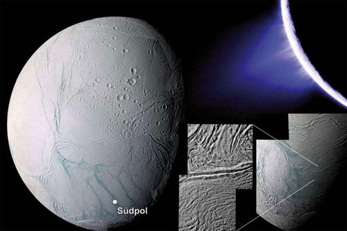 Der kleine Saturnmond Enceladus ist einer der aktivsten Körper im Sonnensystem. In der Südpolregion versprühen „Geysire“ ständig Wassereispartikel ins Weltall. Der zugrunde liegende physikalische Prozess ist bislang unverstanden.