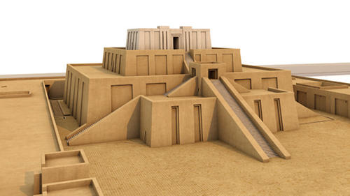 Rekonstruktion des Tempelturms in Uruk.