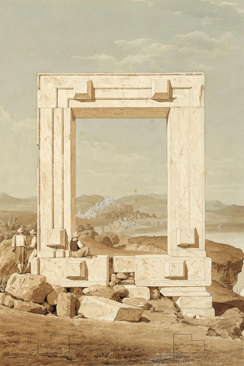 Die Portara von Naxos - hier als Aquarell von Thomas Hope (1769-1831) – ist ein Fragment des Apollon-Tempels auf der gleichnamigen Kykladeninsel und zugleich derenWahrzeichen.