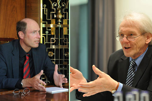 Eng verbunden: Der Literaturwissenschaftler Peter-André Alt (linkes Bild) steht seit 2010 an der Spitze der Freien Universität, Neurologe Karl Max Einhäupl wurde 2008 Vorstandsvorsitzender der Charité – Universitätsmedizin Berlin.