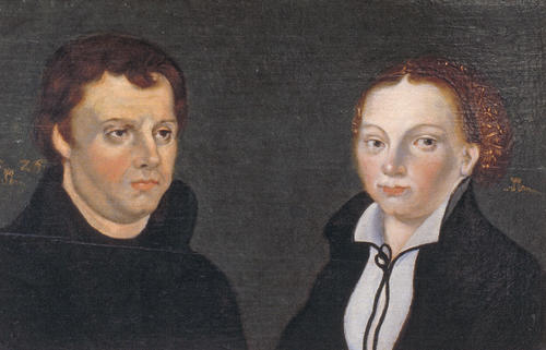 Martin Luther und Katharina von Bora - wie Maler aus der Cranachschule das Ehepaar sahen. Das Ölgemälde auf Holz wird auf das 16./17. Jahrhundert datiert.