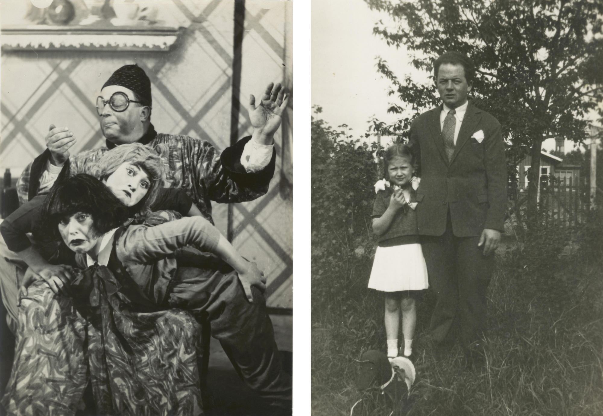 Martin Merory (li.) in „Kasperles Fahrt ins Märchenland“ um 1930 im Renaissance-Theater in Charlottenburg. Rechts: Sein Bruder Walter Merory mit Tochter Ingeburg.