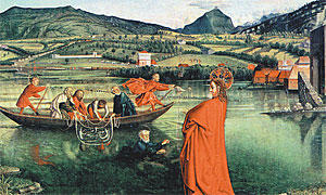 „Die wundersame Vermehrung der Fische“ von Konrad Witz (1444): Das Neue Testament beschreibt die Kirche symbolisch als Netz.