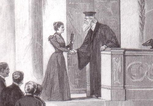 Elsa Neumann during the award ceremony of her dissertation certificate 1899