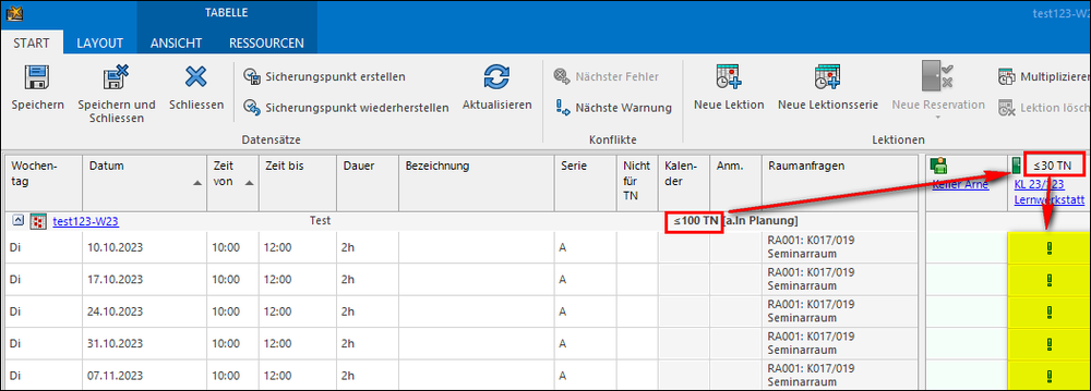 Ausrufezeichen Lektionsbearbeitung (zum Vergrößern klicken)