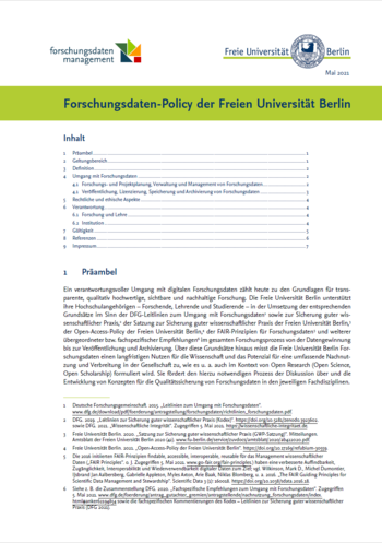 Forschungsdaten-Policy der Freien Universität Berlin (Cover)