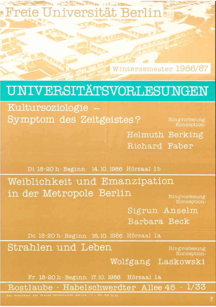 Vorlesungen: Kultursoziologie - Symptom des Zeitgeistes? - Weiblichkeit und Emanzipation in der Metropole Berlin - Strahlen und Leben