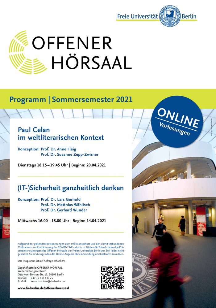 Vorlesungen: Paul Celan im weltliterarischen Kontext - (IT-)Sicherheit ganzheitlich denken. Sicherheit im Spannungsfeld von Wissenschaft, Politik und Gesellschaft