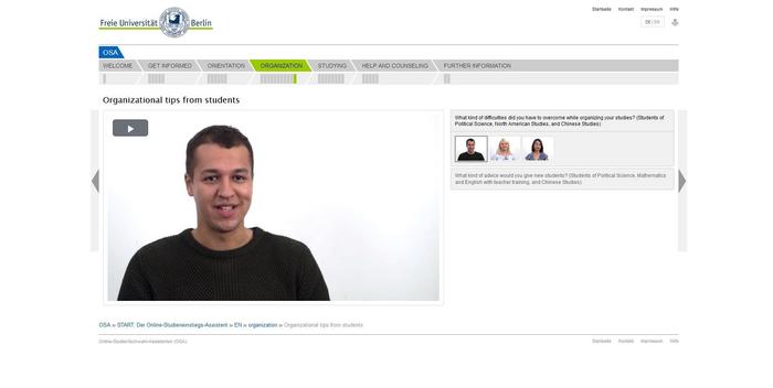 Screenshot Online-Studieneinstiegs-Assistent (OSA)