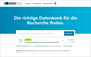 Neue Startseite von DBIS (seit Oktober 2024)