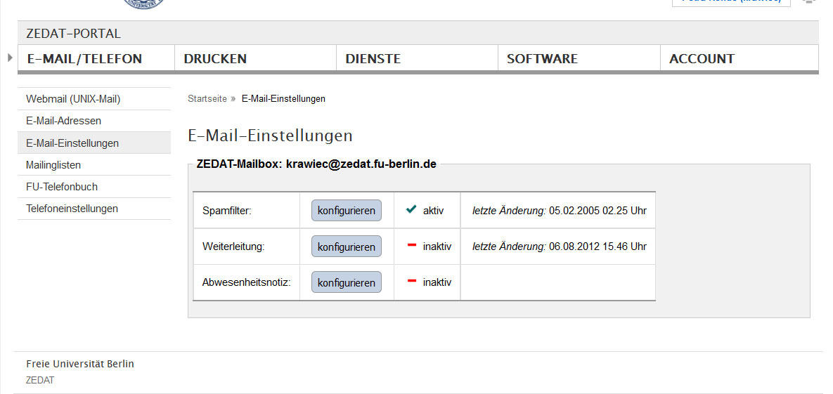 ZEDAT Mailumleitung