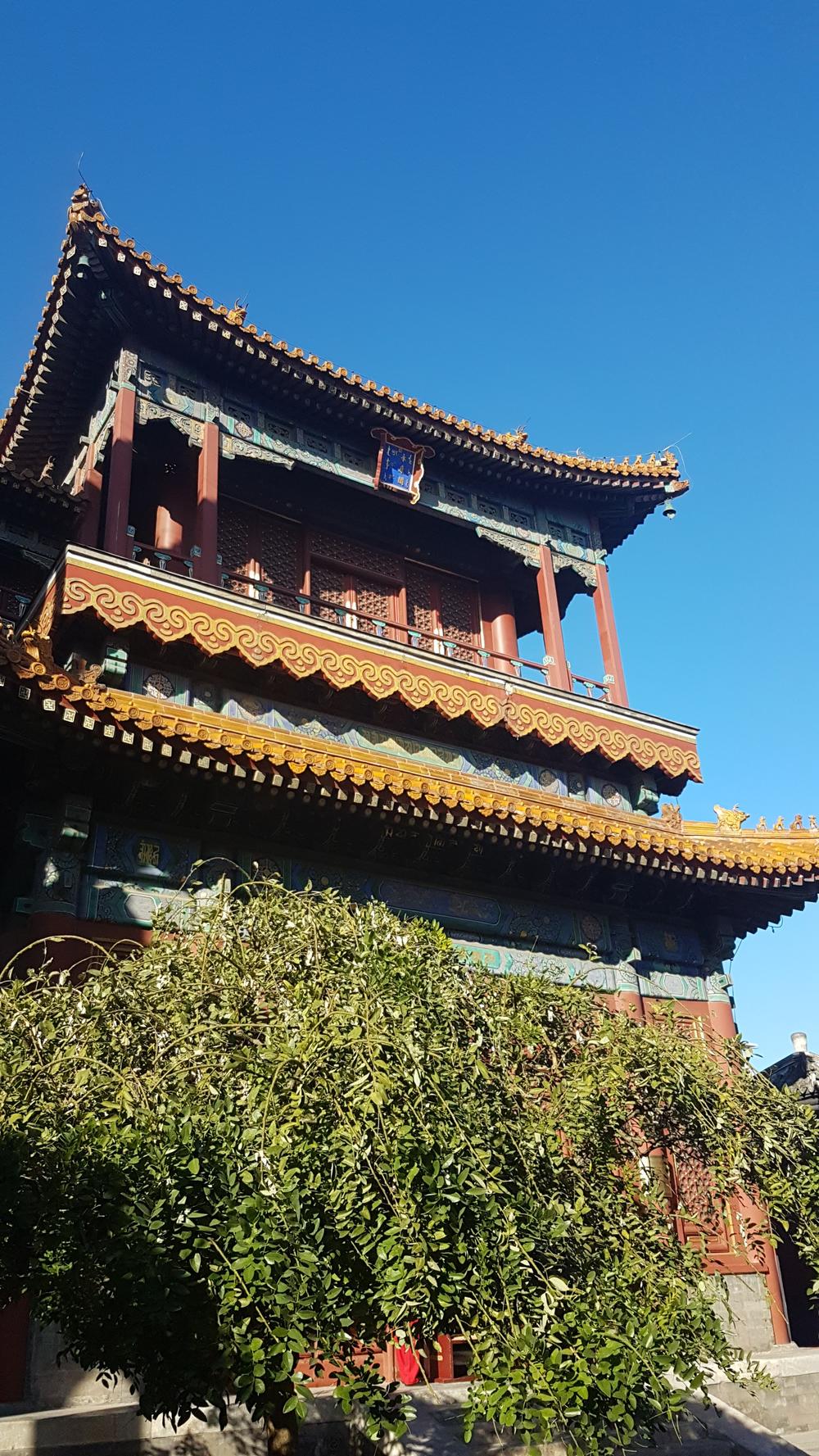 Ein Detail klassischer chinesischer Architektur mit den typischen geschwungenen Dächern.