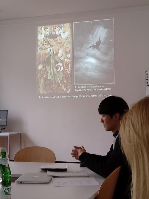 FU-Doktorand WEI Ziyang bei seinem Vortrag über die Teufelsfigur im 16. Jahrhundert.