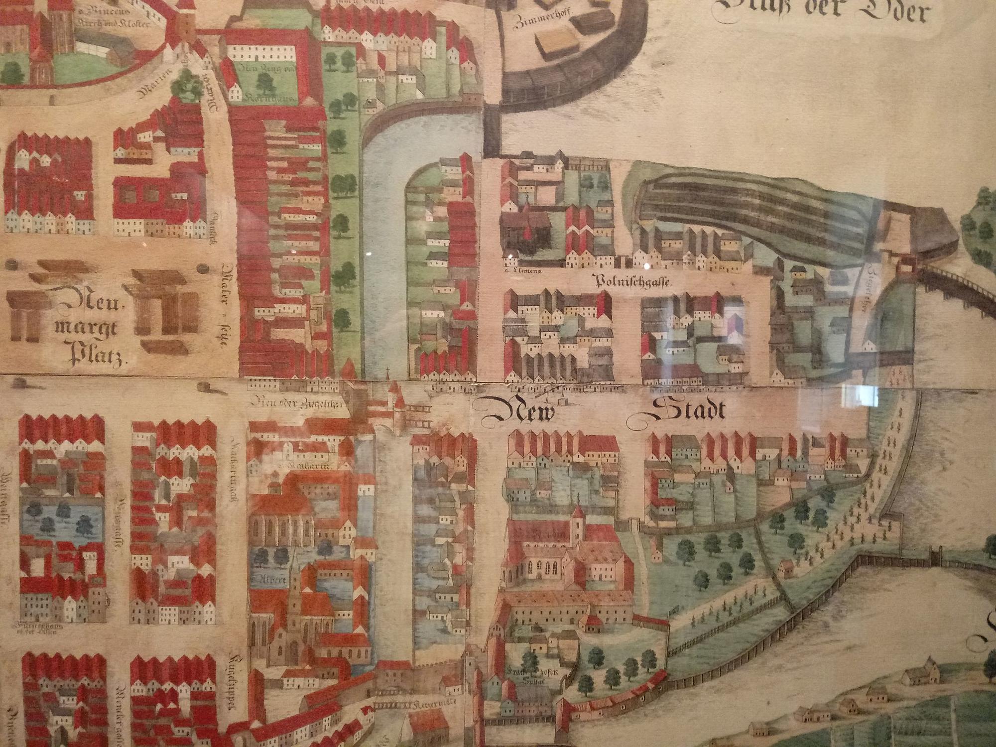 Ausschnitt aus einem historischen Stadtplan im Museum der Stadt Breslau.