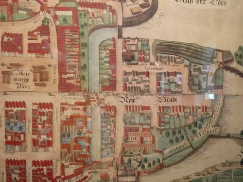 Ausschnitt aus einem historischen Stadtplan im Museum der Stadt Breslau.