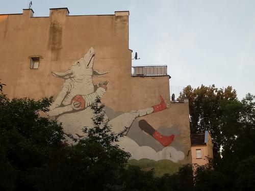 Eines der zahlreichen Wandbilder in Wrocław.